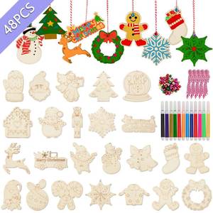 lot 6447 image: OurWarm 48Pcs Christmas Crafts for Kids Adults, DIY Wooden Christmas Ornaments for Crafts 24 Styles, Unfinished Wood Slices with Bells, Colored Pens and Ropes for Xmas Holiday Tree Party Decorations