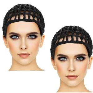 lot 6452 image: Etercycle 2 Pieces Mesh Crochet Hair Net Snoods, Soft Rayon Knit Crochet Hairnet Hair Cover Accessory Crocheted Sleep Cap for Women (Black)