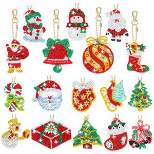 lot 6454 image: Yaomiao 17 Pieces Double Sided Christmas Diamond Art Ornaments Diamond Painting Keychains DIY 5d Painting Round Drill Key Chain Christmas Crystal Rhinestone Arts Craft Keychain for xma Supplies