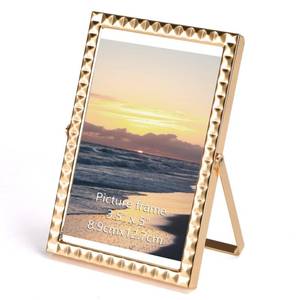 lot 6464 image: Rempry Gold Floating Picture Frame for 3.5x5 up to 4x6 Inches Full Display, Metal Photo Frame Vertical Tabletop, Tempered Glass Frames for Gift