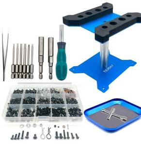 lot 6466 image: TEIRAY RC Car Repair Work Stand Repair Tool Set 360 Degree Rotation and 600 PCS RC Screws Kit and Screws Pallet Kit and RC Screwdrivers for 18 110 112 116 118 RC Car Truck Crawler (Blue)
