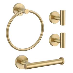 lot 6472 image: Lairuier Bathroom Hardware Set, 4-Piece Towel Bar Set Include Toilet Paper Holder,Towel Ring and 2 Towel Hooks Stainless Steel Wall Mounted Bathroom Hardware Accessories Set (Brushed Gold)