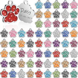 lot 6476 image: Abbylike 60 Pcs Personalized Dog Tags Blank Pet ID Tags Custom Glitter Paw for Cute Metal Cat Name Small DIY Engraved Puppy Name(Silver)