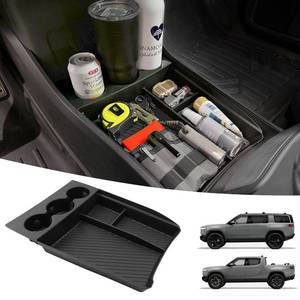 lot 6480 image: Wuchurth Lower Center Console Organizer Tray with Drink Cup Holder Compatible with 2024 2023 2022 Rivian R1TR1S Console Storage Box Interior Accessories