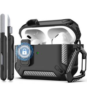 lot 6483 image: RFUNGUANGO for AirPods Pro 2nd Gen Protective Case with Cleaning Kit, Military Hard Case with Lock for AirPod Gen 2 Charging Case 2023, 2022, Black