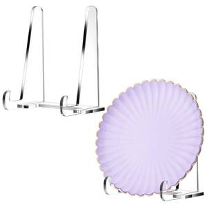 lot 6484 image: RattanView 2 Pcs Acrylic Plate Stands for Display 6 Inch Plate Holder Clear Easel Stands Picture Frame Display Stand for Book Decorative Plate Photo Coin Medals Agate Slices Mask Tabletop Display