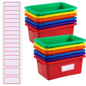 lot 7055 image: A 12 Pieces Plastic Cubby Bins Office Kids Storage Container Kids Toy Storage Organizer Bins with 1 Pack Self Adhesive Label for Classroom (Mixed Colors)