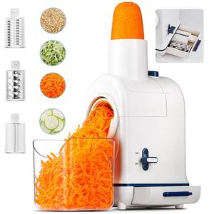 lot 7060 image: Electric Cheese Grater, Aobosi Electric Shredder Slicer Salad Grater Maker wLarge Chute for Whole Carrot,Vegetable,Potato, 3 Blades and Quiet Motor, Food Container,Built-in Storage (White)