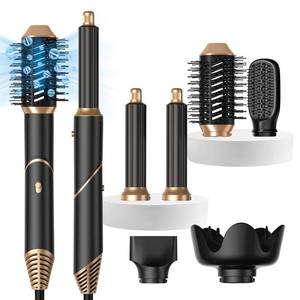 lot 8032 image: A 6 in 1 Blow Dryer Brush, Hair Dryer with Diffuser for Curly Hair, Negative Ionic Hair Dryer Brush Set, Air Curling Iron Air Styler, Brush Blow Dryer Straight, Volumize, Drying Hair Styling Tool