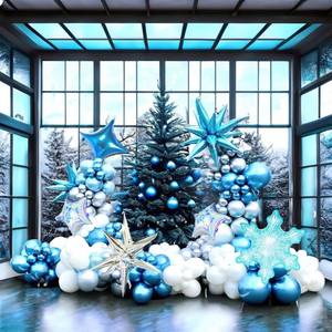 lot 8034 image: Winter Snowflake Wonderland Balloon Garland Arch Kit 126 Pieces Blue White Silver Balloon Snowflake and Starburst Foil Balloons Christmas grad Wedding Baby Shower Party Decorations