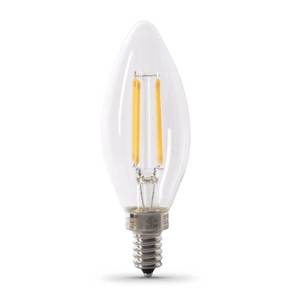 lot 8052 image: Feit Electric 60W Equivalent Candelabra LED Light Bulb, Dimmable, E12 Base, 2700K Soft White, B10 Filament Torpedo Tip Decorative Lighting Bulbs, 13-Year Lifetime, CTC60927CAFIL6, 6-Pack