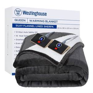 lot 8057 image: Westinghouse Heated Blanket Queen Size, Soft Flannel to Sherpa Electric Blanket with 10 Heating Levels, 12 Hours Auto Off, Fast Heating Blanket, Machine Washable, 84x90 Inch, Charcoal - Retail $102.84