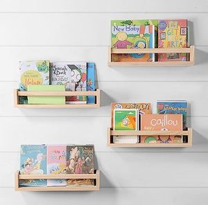 lot 8063 image: DUICIRX Nursery Room Shelves Set of 4, Wood Floating Book Shelves for Kids Room, Baby Book Shelf for Nursery, Kitchen Spice Rack (Natural Wood)