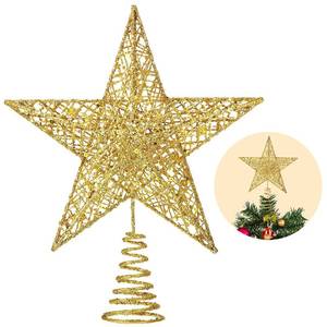 lot 8070 image: Christmas Tree Toppers Xmas Glitter Gold Hollow Star Treetop Topper for Christmas Tree Decoration. 1