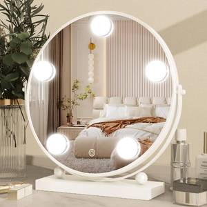 lot 8079 image: ROLOVE 13 Inch Hollywood Vanity Mirror with Lights, Round Make Up Mirror with Lighting, LED Makeup Mirror with 5 Dimmable Bulbs for Bedroom Tabletop, Smart Touch Control, 360° Rotation