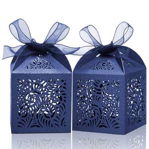 lot 8084 image: COTOPHER 100Pcs Laser Cut Favor Boxes, 2x2x2.75in Small Gift Boxes for Presents, Party Wedding Favors Boxes with Ribbon, Mini Candy Boxes for Event Bridal Shower Anniversary Birthday Christmas, Navy