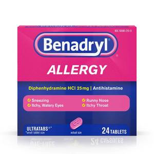 lot 8094 image: Benadryl Ultratabs Antihistamine Allergy Relief with Diphenhydramine HCl, 24 Count