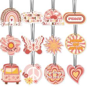lot 8098 image: Demissle 24 Pcs Boho Hippie Car Air Fresheners Bulk Cute Groovy Hanging Air Freshener pink Rainbow Scented Car Fresheners Rearview Mirror Decor for Women Gift Car Accessories