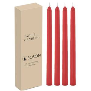 lot 8099 image: Simply Soson Red Taper Candles 10 inch Dripless, Set of 4, Dripless Taper Candle Sticks, Tall Candlesticks Long Burning Perfect for Dinner, Wedding, Party or Christmas Tapered Candles Decor