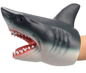 lot 8111 image: GeminiandGenius Shark Hand Puppet for Kids Swimming Pool Beach Bathing Toys Soft Rubber Realistic Great White Shark Puppets Role Play Toy Marine Animal World Action Figure