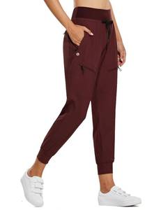 lot 8119 image: BALEAF Womens Joggers Lightweight Hiking Pants High Waist 5 Zipper Pockets Quick Dry Travel Athletic UPF50 Red M