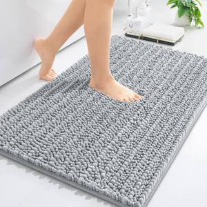 lot 8150 image: Arotive Luxury Chenille Bathroom Rug Mat, Extra Soft Thick Absorbent Shaggy Bath Rugs, Non-Slip Machine Wash Dry, Plush Bath Mats for Bathroom, Shower and Tub, 30x20, Light Grey