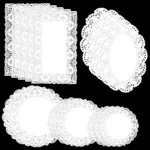 lot 8156 image: A 150Pcs Paper Doilies Assorted Sizes White Lace Paper Doilies Disposable Doily Rectangle Round Paper Doilies for Dessert Trays Tables Furniture Buffet Cake Fried Food Wedding Party Tableware Decor