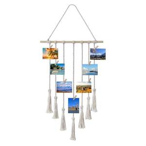 lot 8157 image: Flexzion Macrame Hanging Photo Display Wall Decor - Handwoven Boho Picture Collage Decor Hanger with 25 Wooden Clips and Cotton String Holder Organizer for Bedroom, Living Room, Home, Dorm, Gift