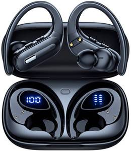 lot 8164 image: Wireless Earbuds Bluetooth 5.3 Headphones 90 Hrs Playtime Earbuds with Wireless Charging Case Power Display Over-Ear Earphones with Earhooks Waterproof Stereo Headset for Android Phone Workout Black