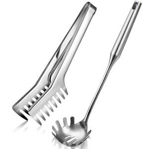 lot 8169 image: Patelai 2 Pcs Stainless Steel Pasta Spoon with Teeth Large Spaghetti Utensil, 9.4 Tong and 13.6 Pasta Fork with Vacuum Handle, Comfortable Grip Design Spoons for Kitchen(Sliver)