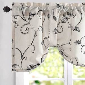 lot 8172 image: VOGOL Tie-up Valance for Kitchen Windows Curtains, Embroidery Adjustable Balloon Shades Rod Pocket for Cafe, 52 x 18 Inches, One Piece