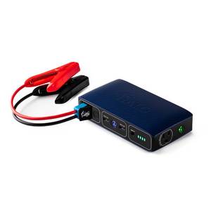 lot 8176 image: HALO Usb Bolt 58830 mWh Portable Phone Laptop Charger Car Jump Starter with AC Outlet and Car Charger - Blue Graphite - Retail $94.27