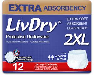 lot 8196 image: LivDry Adult XXL Incontinence Underwear, Extra Absorbency Adult Diapers, Leak Protection, XX-Large, 12-Pack