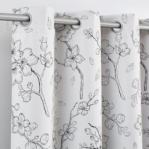 lot 8197 image: Geomoroccan Floral 100percent Blackout Curtains 84 Inches Long for Bedroom Living Room Black White Flower Patterned Room Darkening Thermal Insulated Thick Grommet Farmhouse Window Treatment Drapes, 2 Set