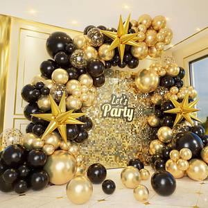 lot 8209 image: Bonropin 161pcs Black and Gold Balloons Garland Arch Kit with Explosion Star Balloons, 5101218in Black Gold Confetti Latex Balloons for Anniversary Birthday Party 2024 Graduation Decorations