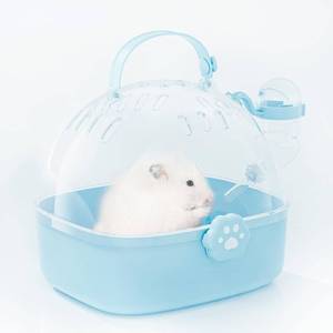 lot 8216 image: BUCATSTATE Small Animal Carrier Cage with Water Bottle, Portable Hamster Travel Carrier Carry Case 7.24in L6.69 W 6.42in H for Small Pets, Gerbils, Mice, Dwarf Hamster (Blue)
