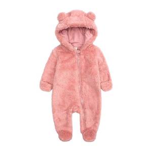lot 8221 image: Infant Baby Girl Snowsuit Warm Fleece Romper Cute Cartoon Bear Hooded Footie Puffer Pink for 0-12Month Toddler