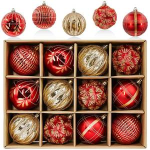 lot 8230 image: JORNOY 12PCS Christmas Tree Ornaments 80MM Shatterproof Red and Gold Ornaments for Christmas Tree Decorations, Xmas Tree Ornaments for Holidays, Party and New Year