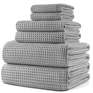 lot 8233 image: POLYTE Oversize, 60 x 30 in., Quick Dry Lint Free Microfiber Bath Towel Set, 6 Piece (Light Gray, Waffle Weave)
