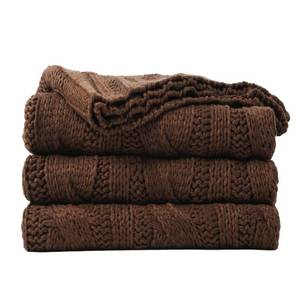 lot 8247 image: Battilo Brown Cable Knit Throw Blankets for Couch, Super Soft Warm Cozy Decorative Knitted Throw Blanket for Bed, Sofa, Chair 50inx60in