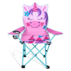 lot 8252 image: KABOER Kids Outdoor Folding Lawn and Camping Chair with Cup Holder and Carrying Bag, Childrens Camping Chairs for Outdoor Beach Travel (Pink Unicorn)