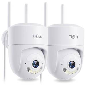 lot 8263 image: TIEJUS 5G2.4G WiFi Security Camera Outdoor,247 Recording Home Security Cameras 2K,360° PTZ Wired Cameras for Home Security Outside,Auto Tracking, White-2 Packs