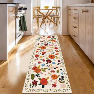 lot 8264 image: UArtlines 2x6 Boho Runner Rug for Hallways Kitchen Colorful Floral Soft Non Slip Washable Floor Carpet Runners for Entryway Laundry Room Bathroom Beige