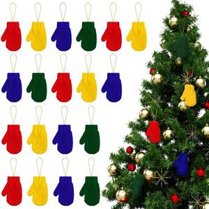lot 8280 image: A 24 Pcs Mini Christmas Tree Ornaments Gloves Christmas Hanging Decor Handmade Wool Gloves Decorations Small Xmas Tree Stuffed Ornament for Christmas Tree Party Holiday (Green, Blue, Yellow, Red)