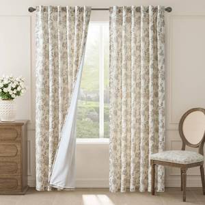 lot 8281 image: Jinchan Lined Linen Floral Curtains for Living Room, 84 Inch Length Printed Flower Farmhouse Patterned French Country Back Tab Taupe Window Drapes Set Privacy Bedroom Curtains, 2 Panels