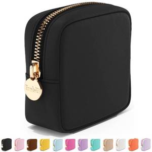lot 8285 image: Embla Makeup Bag Travel Cosmetics Pouch and Toiletry Bag, Nylon Zipper Pouch Purse, Cute Make Up Organizer Storage Tote for Women Girls, Waterproof Travel Skincare Case, Small Makeup Bags, Black