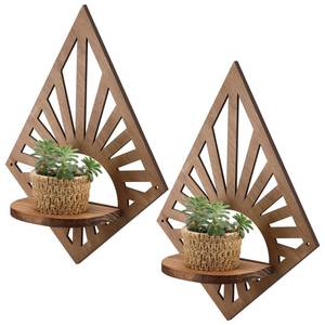 lot 8294 image: Menkxi 2 Pcs Boho Floating Shelves for Wall Rustic Wooden Rainbow Wall Shelves Diamond Bohemian Hanging Mount Wood Candle Holder for Nursery Bedroom Room Decor(Diamond)