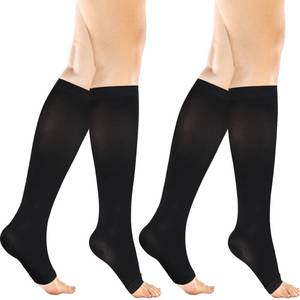 lot 8457 image: MD 2 Pairs Compression Socks for Women and Men Medical Grade 20-30 mmHg, Open-Toe knee High Stocking, Support for edema, Varicose Veins, Black, Large