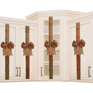 lot 8470 image: K KIRKWOOD KITCHEN 4 PCS Cabinet Door Festive Ribbons and Bows Decoration Holidays, RedGeen