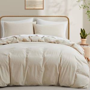 lot 8482 image: LOVQUE 100percent Washed Cotton Duvet Cover Set King Size, Linen Like Natural Bedding Set with Zipper Closure (No Comforter), 104x90 Inches, Cream White
